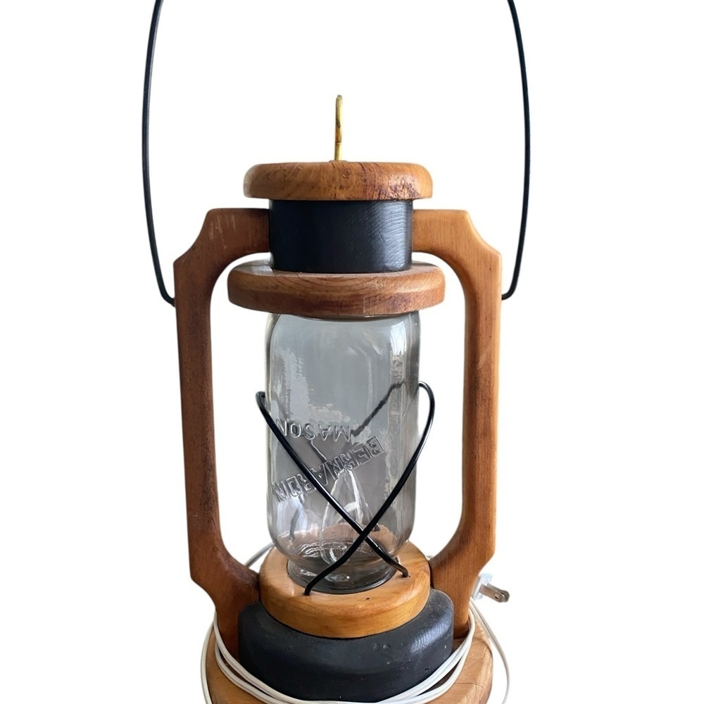 Rustic Wooden Lantern with Black Accents